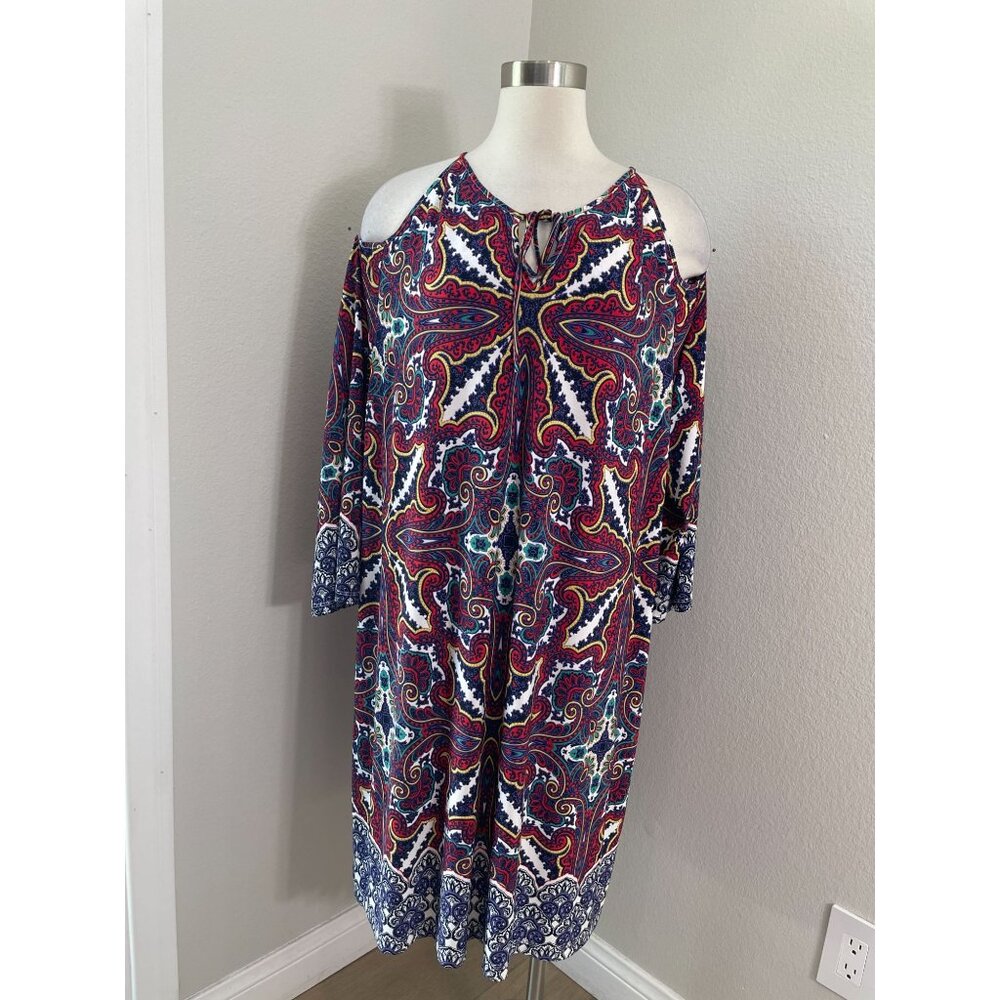 NEW Chicos Womens Plus XXL Paisley Shift‎ Dress Cold Shoulder Stretch